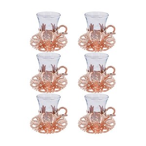 ست استکان و نعلبکی مسی طرح پیوتر کد ZH291.1 بسته 6 عددی