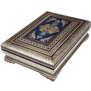 جعبه قرآن کریم خاتم اعلا اثر خادم ملت طرح تذهیب سایز بزرگ Inlay Quran Box By Khadem Mellat Gilding Design