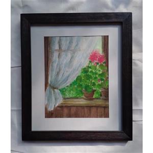 تابلو نقاشی آبرنگ طرح گل شمعدانی