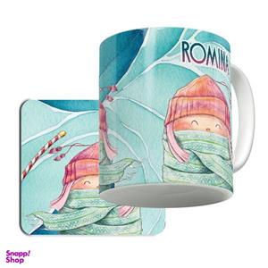 ماگ لاژید مدل اسم رومینا طرح کارتونی به همراه زیر لیوانی