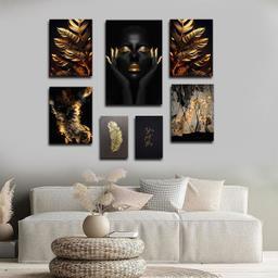 تابلو شاسی بکلیت طرح مدرن ورق طلا طبیعت و چهره مدل SH-1651 مجموعه 7 عددی