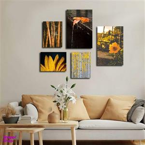 تابلو شاسی بکلیت طرح مدرن طبیعت پاییزی و گل مدل SH-1650 مجموعه 5 عددی