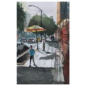 نقاشی آبرنگ طرح خیابان پل چوبی کد 129