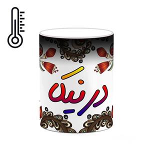 ماگ حرارتی کاکتی مدل اسم درنیکا طرح سنتی گل و بته کد mgh44977