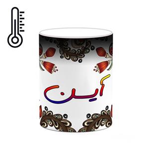 ماگ حرارتی کاکتی مدل اسم آیسن طرح سنتی گل و بته کد mgh44023