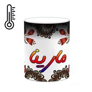 ماگ حرارتی کاکتی مدل اسم مارینا طرح سنتی گل و بته کد mgh46964