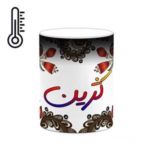 ماگ حرارتی کاکتی مدل اسم کژین طرح سنتی گل و بته کد mgh46586