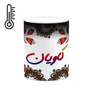 ماگ حرارتی کاکتی مدل اسم کاویان طرح سنتی گل بته کد mgh46567 