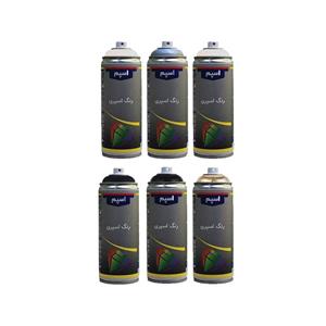 اسپری رنگ مشکی مات و مشکی براق و طلایی و نقره ای و سفید مات و سفید براق اسپم مدل spam6 حجم 400 میلی لیتر مجموعه 6 عددی