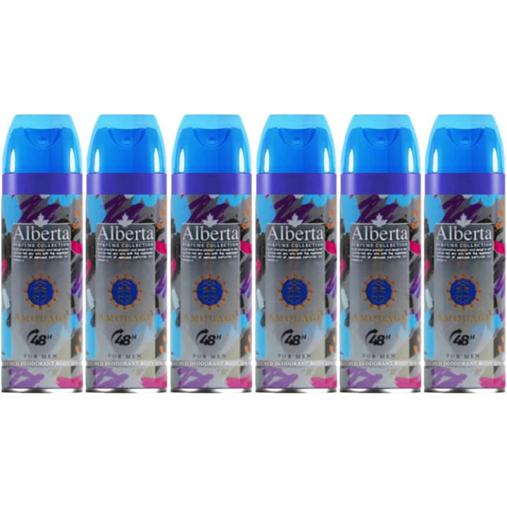 اسپری بدن مردانه آلبرتا مدل آمواژ حجم 200 میلی لیتر مجموعه 6 عددی