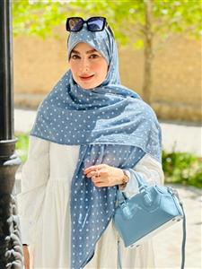 روسری وال نخی ژاکارد خالخالی آبی