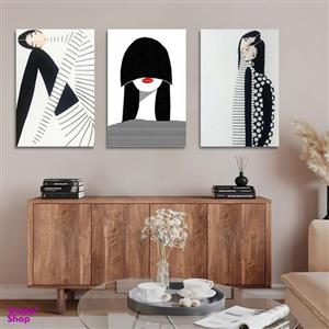 تابلو شاسی بکلیت طرح نقاشی دکوراتیو مدرن سبک کوبیسم مدل SH-1413 مجموعه 3 عددی