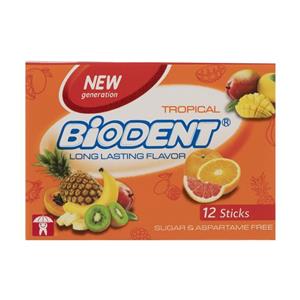 آدامس نواری بایودنت بدون شکر با طعم استوایی 12 عددی Biodent Tropical Chewing Gum Pack Of 12