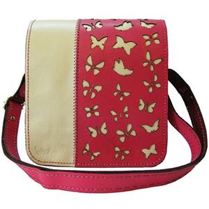 کیف دوشی چرم طبیعی گالری روژه طرح پروانه Rozheh Gallery Leather Bag Butterfly Design