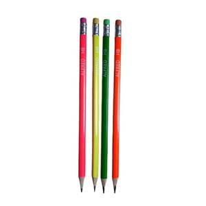 مداد مشکی مدل سه گوش طرح پاک کن دار نئونی بسته 4 عددی