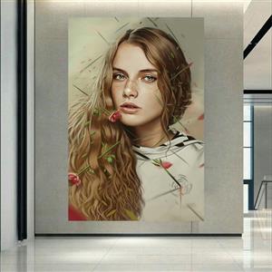 پوستر پارچه ای طرح نقاشی دختر مدل گلباران کد AR31170 