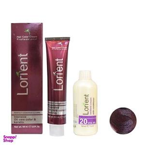 رنگ مو لورینت شماره V6 حجم 100 میلی لیتر رنگ شرابی روشن به همراه اکسیدان لورینت شماره 1 شش درصدی حجم 125 میلی لیتر