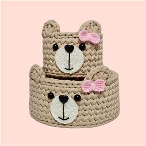سبد قلاب بافی تریکو طرح خرس دخترانه کد 01 مجموعه 2 عددی