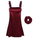 لباس خواب زنانه لورنزا مدل ساتن بند گلدار بغل نردبانی کد 4715-2042 رنگ زرشکی به همراه کش مو