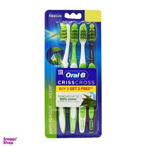 مسواک اورال بی مدل CRISS CROSS ANTI-PLAQUE WITH NEEM برس متوسط بسته 4 عددی 