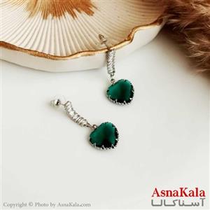 گوشواره نگین دار زنانه استیل مدل نگین سبز کد GSH15278W