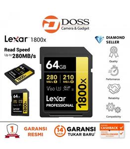 کارت حافظه V60 لکسارLexar Professional 1800x SDXC 280MB UHS II Card Gold Series 64GB 