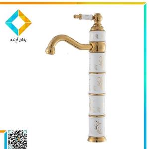 شیر روشویی پایه بلند کیان مدل کاترین سفید طلایی