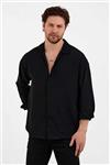 پیراهن قالب گشاد کتان بافتنی آستین بلند تابستانی مردانه مشکی برند Gray Clothing کد 1714052536