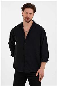 پیراهن قالب گشاد کتان بافتنی آستین بلند تابستانی مردانه مشکی برند Gray Clothing کد 1714052536 
