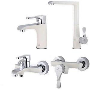 ست شیرآلات طوفان فلز مدل توسکا سفید طلایی