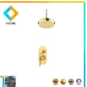 ملزومات حمام توکار هودین مدل راگنار طلایی کلاس D با بازوی سقفی