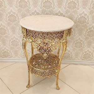 میز خاطره گرد 2 طبقه با کفی مشبک آبکاری برنز رنگ ثابت، عرض 50
