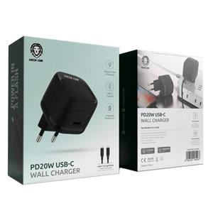 شارژر دیواری گرین لاین PD 20W مدل GNPD20ECLWCBK توان 20 وات با کابل لایتنینگ