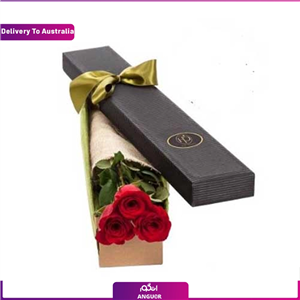 باکس گل 3 شاخه رز قرمز  (تحویل در استرالیا)