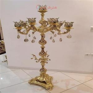 آباژور جنس آلیاژ آلومنیوم، شاخه بزرگ sایتالیا با آویز طرح الماس، دارای 4 شاخه 9 روشنایی ارتفاع 170، با آبکاری برنز
