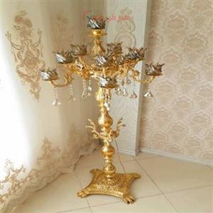 آباژور آلیاژی آلومنیوم طرح شاخک پروانه 2گل، 4 شاخه 9 روشنایی، ارتفاع 170 با آبکاری برنز