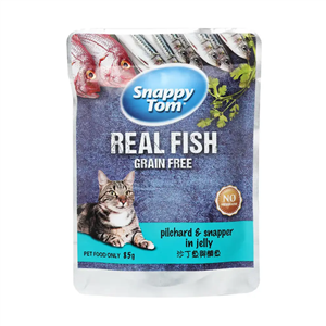 پوچ گربه اسنپی تام Snappy Tom ماهی ساردین و سرخو 85 گرم 