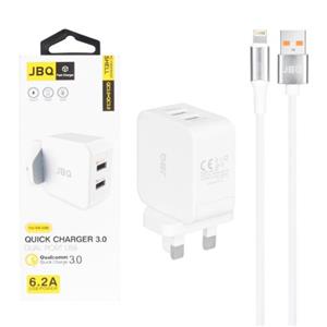 شارژر دیواری فست دو پورت جی بی کیو مدل HC-12F2 30W همراه با کابل اندروید
