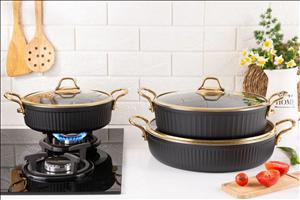 تابه 24 دودسته گرانیتی فورج برند اویز مدل السا دسته طلایی  کد 0a412