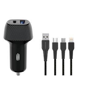 شارژر فندکی 36 وات راک رز مدل Safari PQ به همراه کابل لایتنینگ/ USB-C / MicroUSB