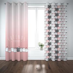 پرده مدل اتاق کودک طرح گربه سایز 140x280 سانتی متر
