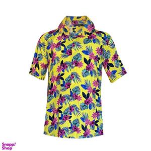 پیراهن آستین کوتاه مردانه مدل هاوایی گل کد H-YEL رنگ زرد