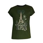 تی شرت آستین کوتاه زنانه مدل ایفل نگین دار کد LOVE-GR رنگ سبز