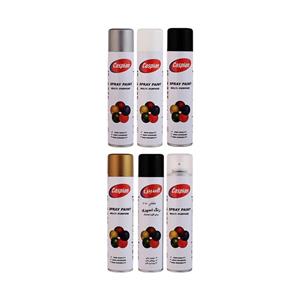 اسپری رنگ مشکی مات و براق، طلایی، نقره ای،سفید براق، کلرشفاف کاسپین مدل cas6 حجم 300 میلی لیتر