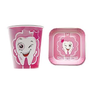 پیش دستی و لیوان یکبار مصرف طرح دندانی مجموعه 40 عددی