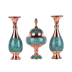 ست 3 تکه گلدان و شکلات خوری فیروزه کوبی مدل شیرازی کد k20