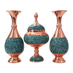 ست 3 تکه شکلات خوری و گلدان فیروزه کوبی کد 413