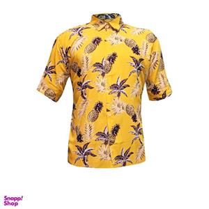 پیراهن آستین کوتاه مردانه مدل هاوایی آناناسی کد Anna رنگ زرد