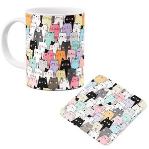 ماگ مدبرتر مدل گربه های بامزه به همراه زیر لیوانی