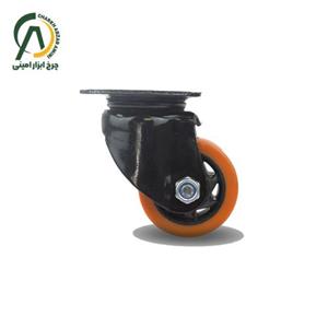 چرخ پلی آمید نارنجی پایه مشکی گردان قطر ۱۵۰ میلی متر کد 19050
